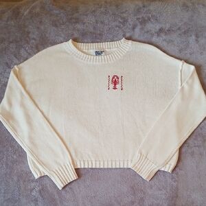 Bouffants & Broken Hearts Embroidered Lobster Cream Knit Sweater Womens Small